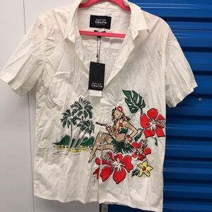 NWT Native Youth Cream Hawaiian Print Men's Shirt M size